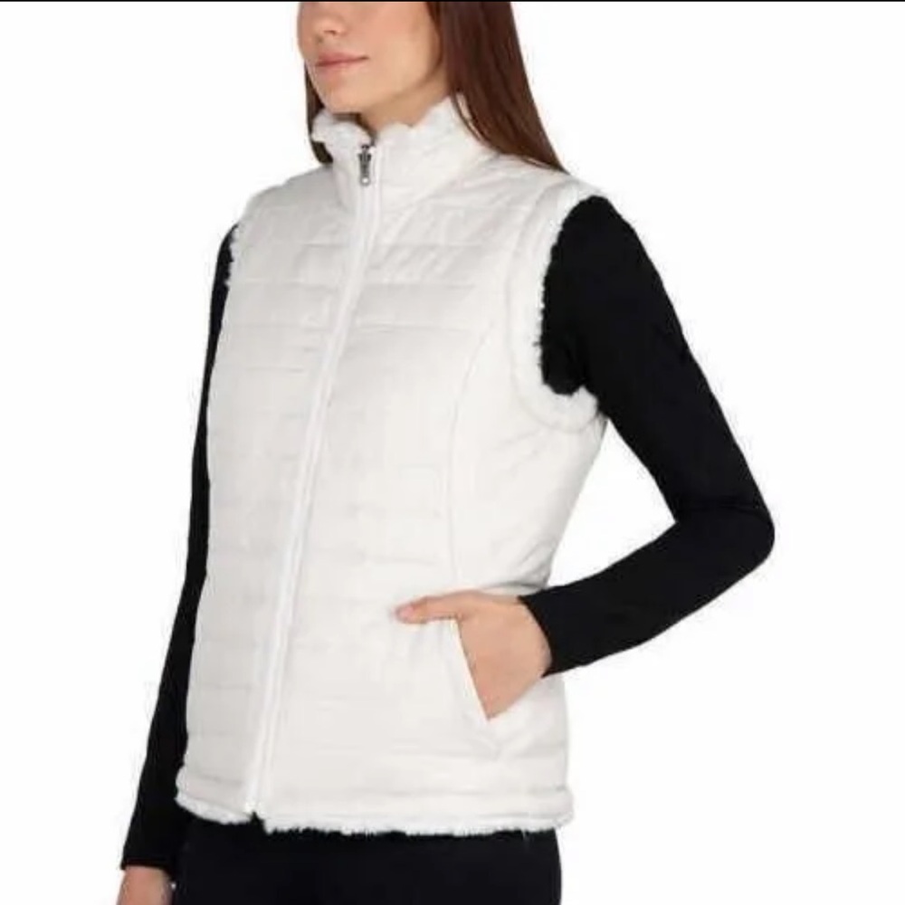Nicole Miller Reversible Cozy Quilted Faux Fur Insulated Puffer Vest